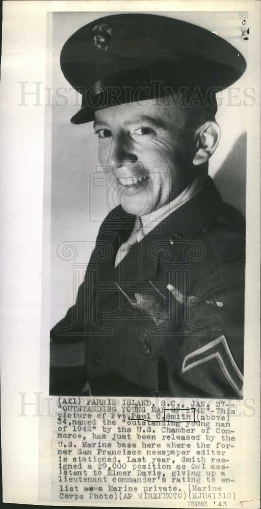 1943 Press Photo Pvt. Paul C. Smith young man of 1942 - Historic Images