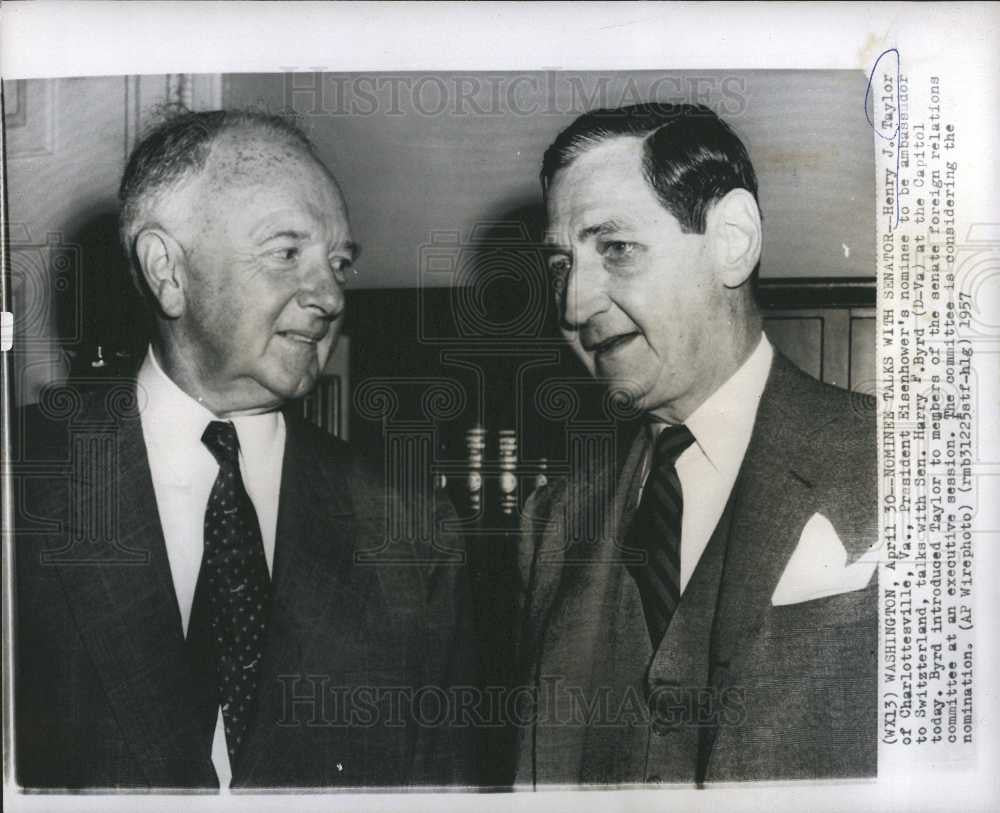 1957 Press Photo Henry J. Taylor Senator Harry F. Byrd - Historic Images
