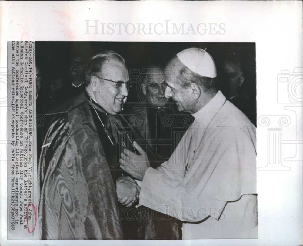 1968 Press Photo Pope Paul VI John Patrick Cardinal - Historic Images