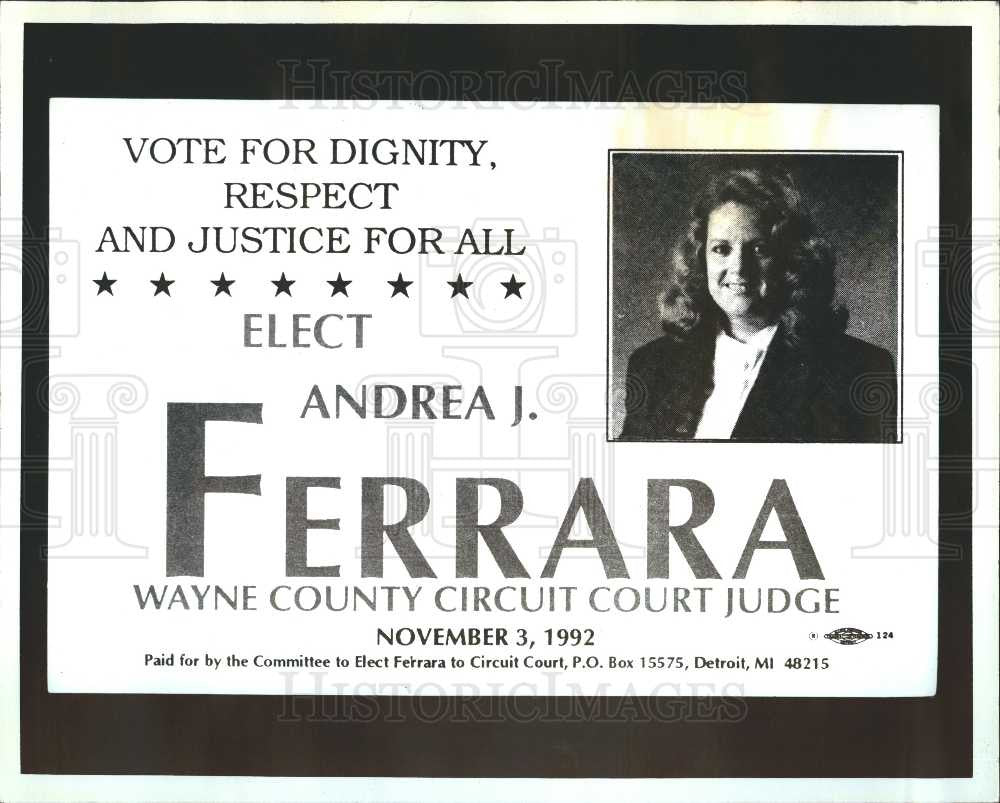 1992 Press Photo Andrea J. Ferrara, Attorney, Detroit - Historic Images