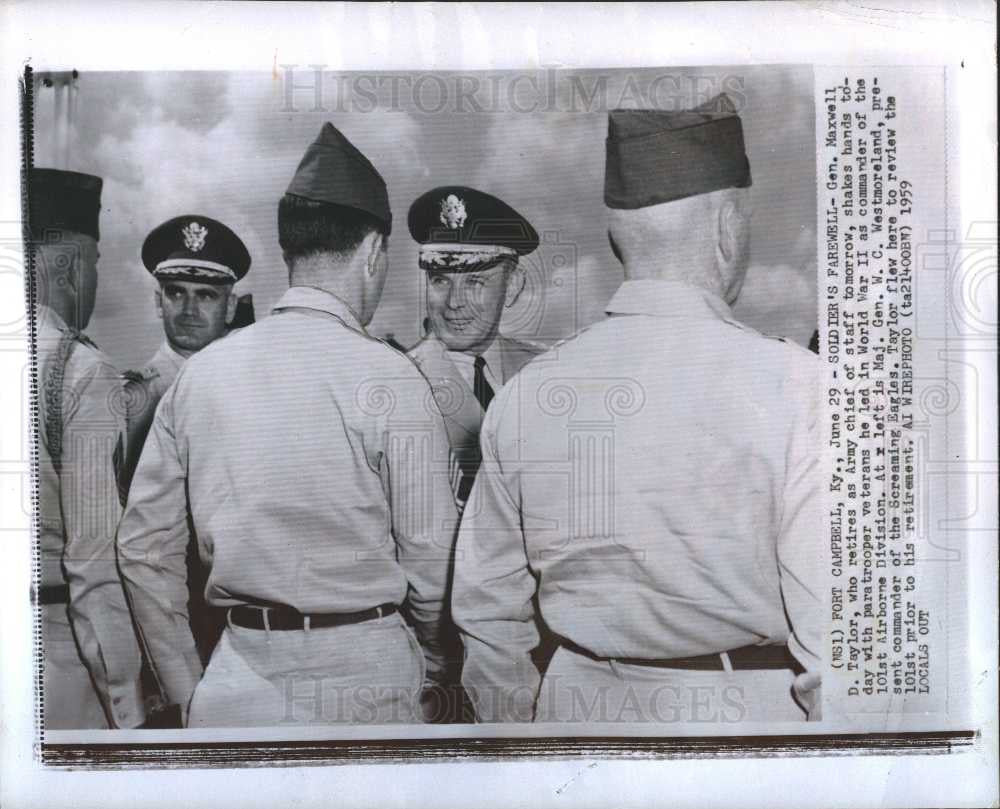 1959 Press Photo Maxwell D. Taylor W.C. Westmoreland - Historic Images
