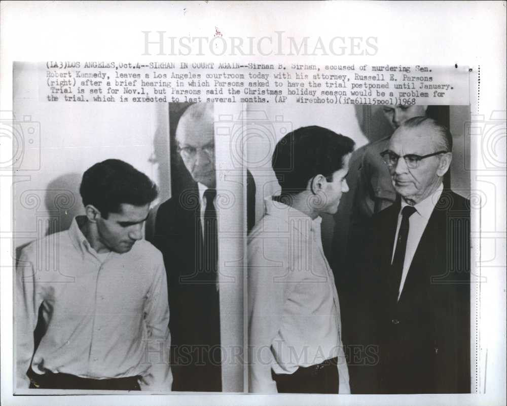 1968 Press Photo Sirhan Sirhan Russell Parsons hearing - Historic Images