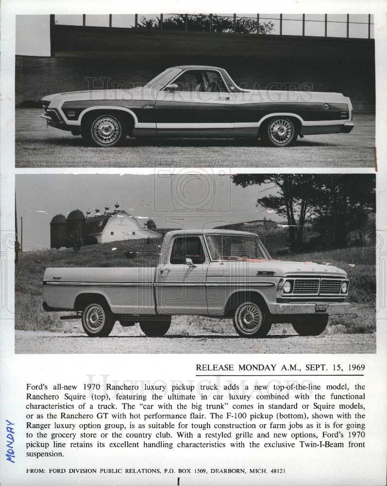 1969 Press Photo Ranchero Squire, Ford Motor Co., Truck - Historic Images