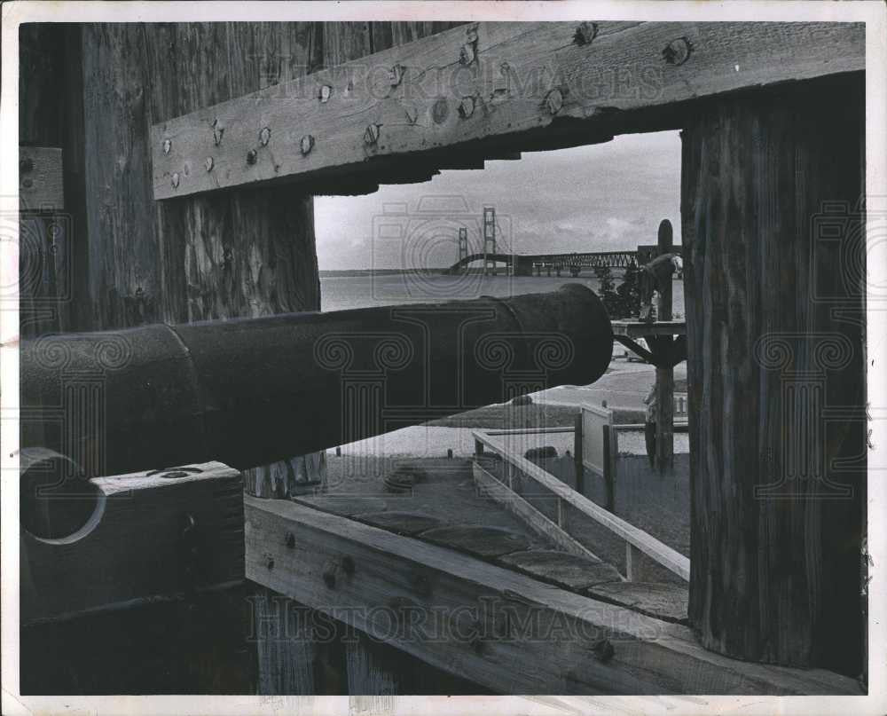 1956 Press Photo Michilimackinac Fort French Trading - Historic Images