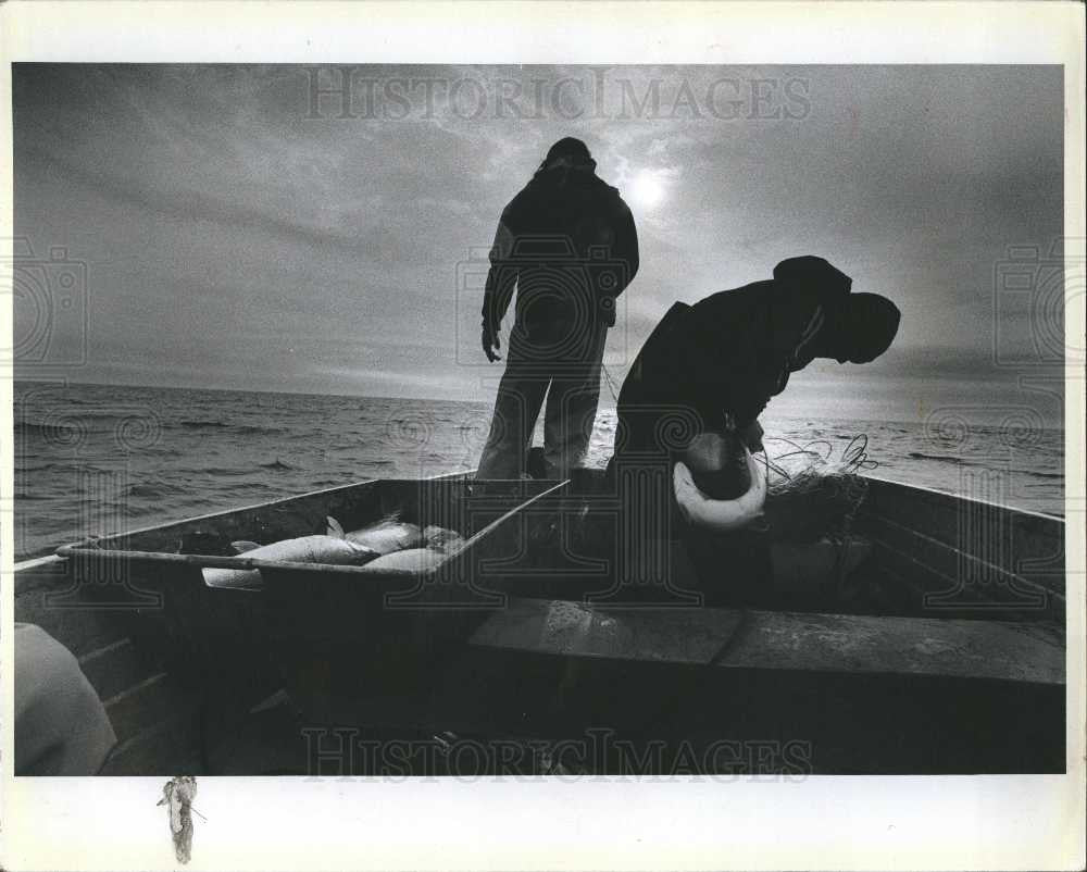 1980 Press Photo Fishing Spearing Netting Angling Fish - Historic Images