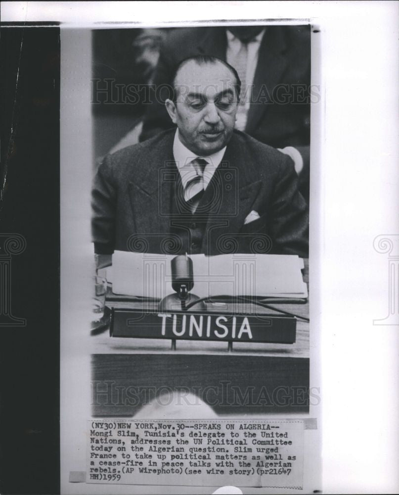 1959 Press Photo Mongi Slim United Nations peace talks - Historic Images