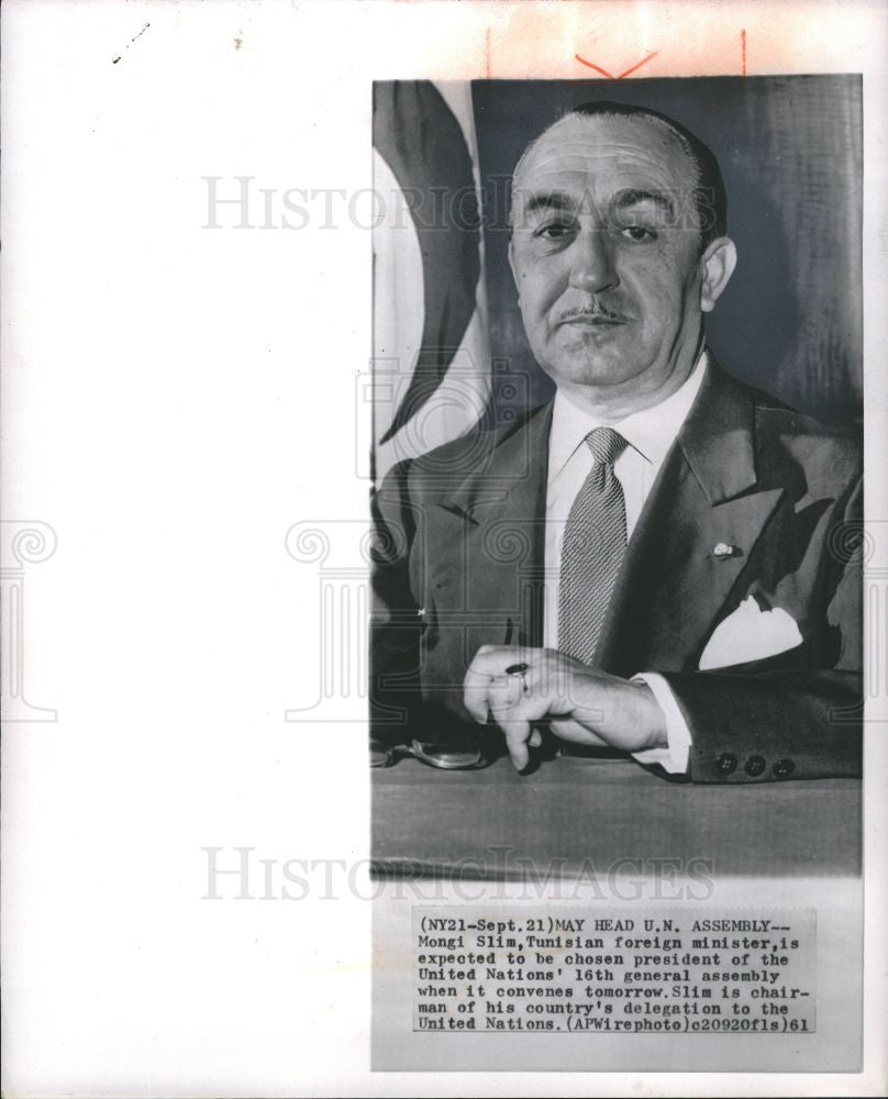 1961 Press Photo Mongi Slim Tunisian UN president - Historic Images