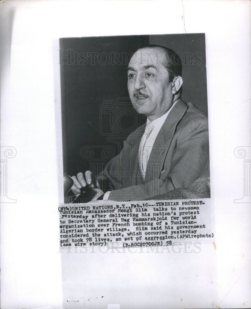 1958 Press Photo Tunisian Ambassador Mongi Slim UN NYC - Historic Images
