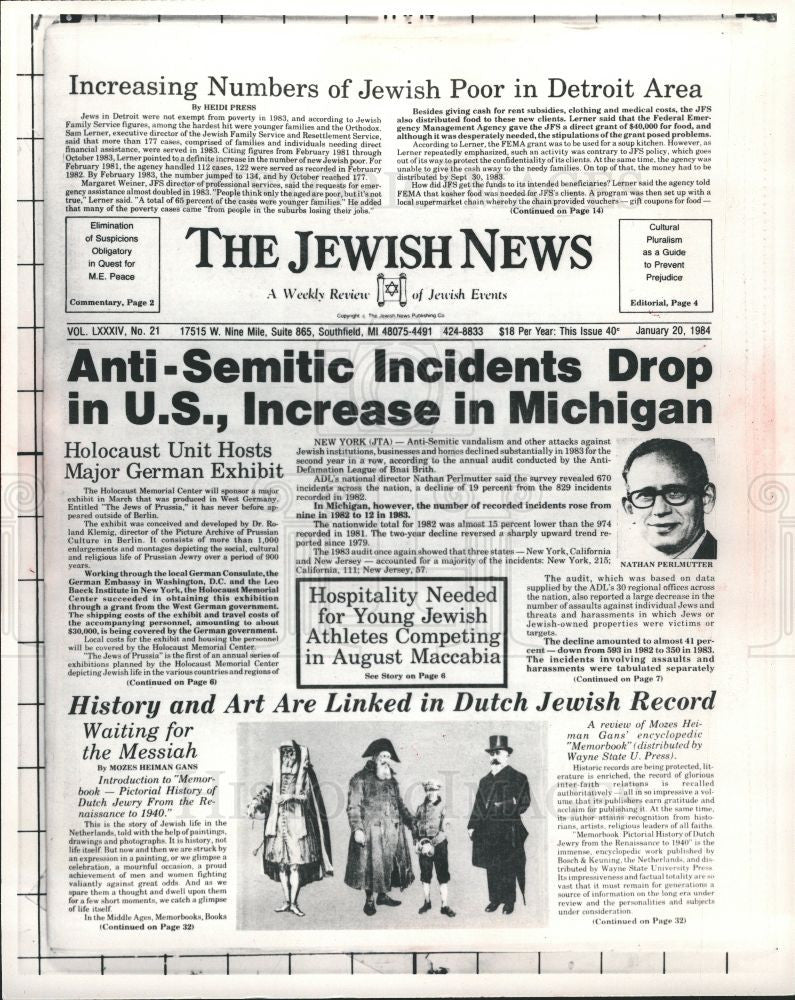 1984 Press Photo Philip Slomovitz Jewish News - Historic Images
