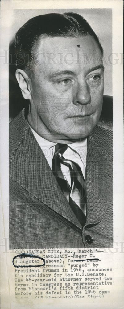 1952 Press Photo Roger Slaughter Democratic Congressman - Historic Images