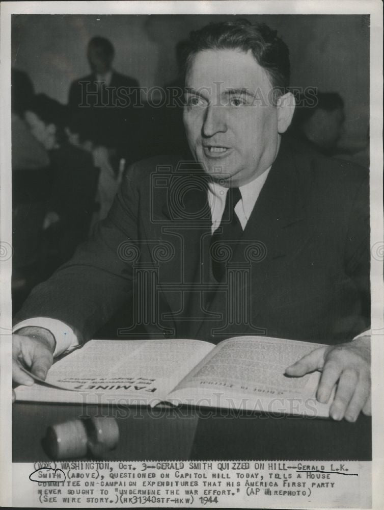 1944 Press Photo Gerald L.K. Smith America First Party - Historic Images