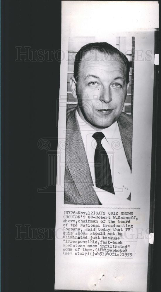 1959 Press Photo Robert W. Sarnoff, NBC- Chairman - Historic Images