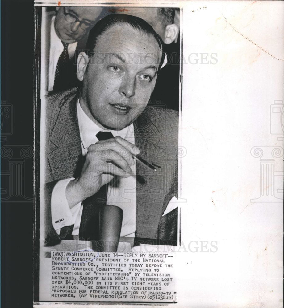 1956 Press Photo Robert Sarnoff NBC Senate Hearing - Historic Images