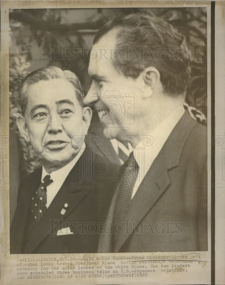 1969 Press Photo Richard Nixon Japanese PM Eisaku Sato - Historic Images