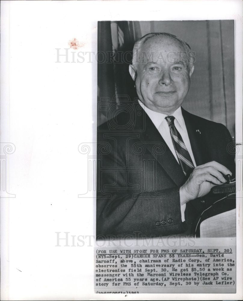 1961 Press Photo David Sarnoff founder NBC head of RCA - Historic Images