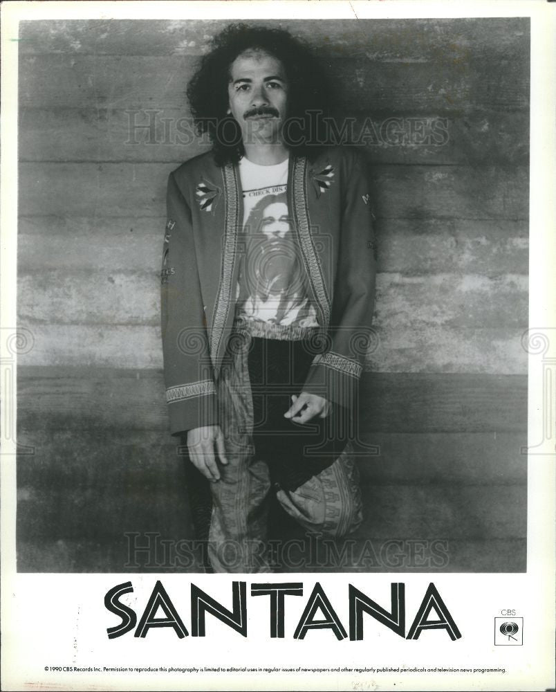 1990 Press Photo Carlos Santana music gutiar - Historic Images