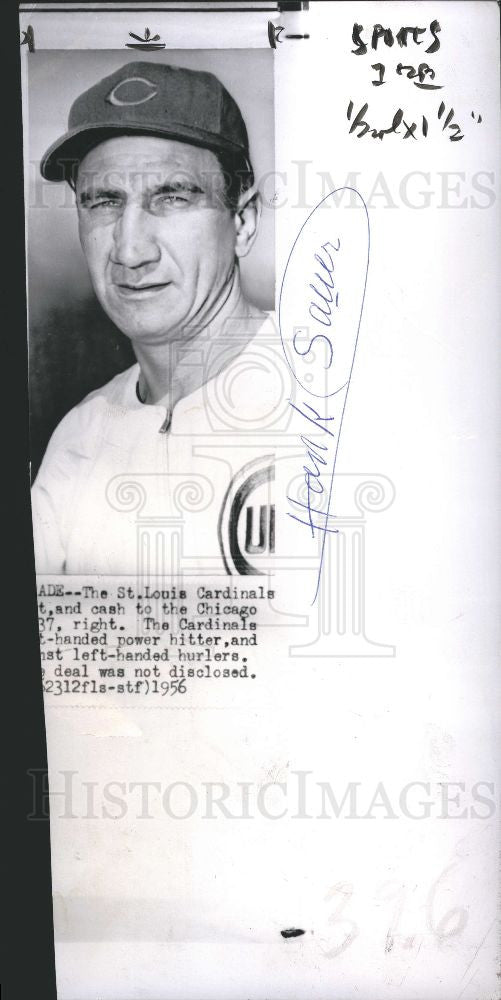 1956 Press Photo Hank Sauer St. Louis Cardinals - Historic Images
