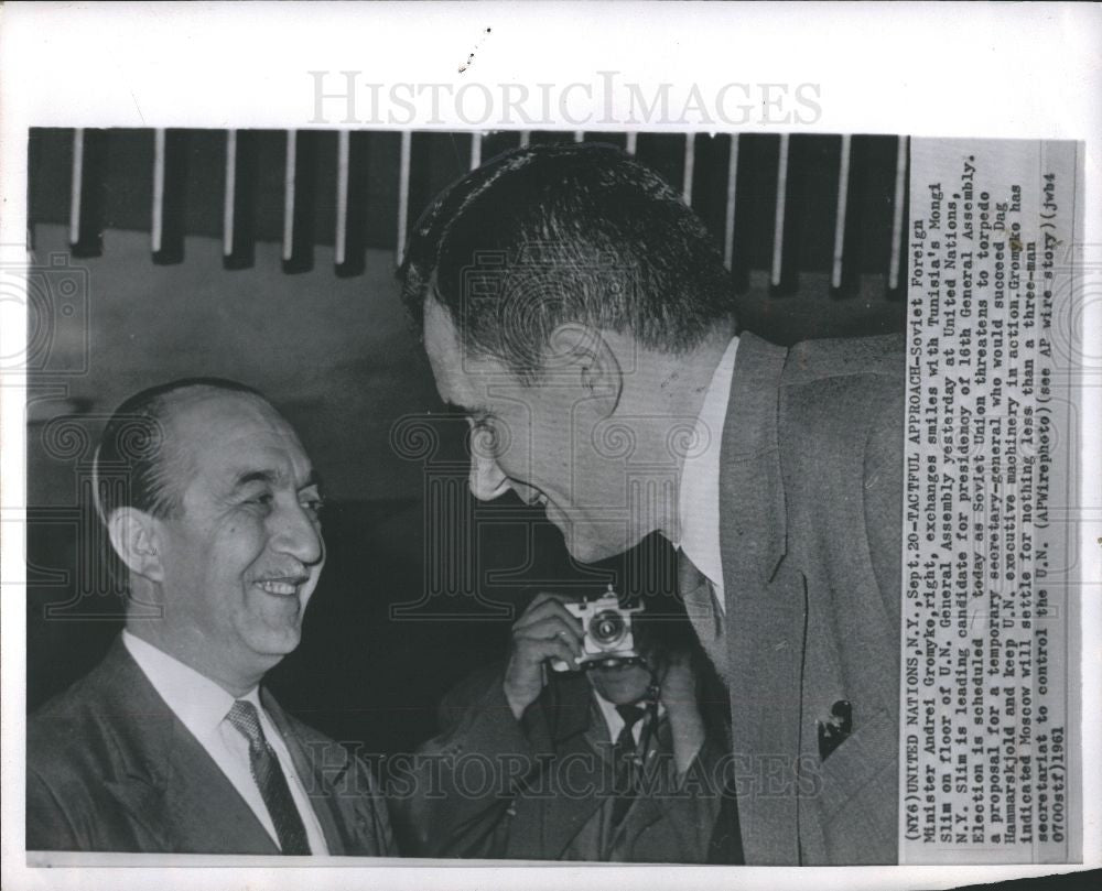 1961 Press Photo Mongi Slim Tunisian diplomat UN - Historic Images