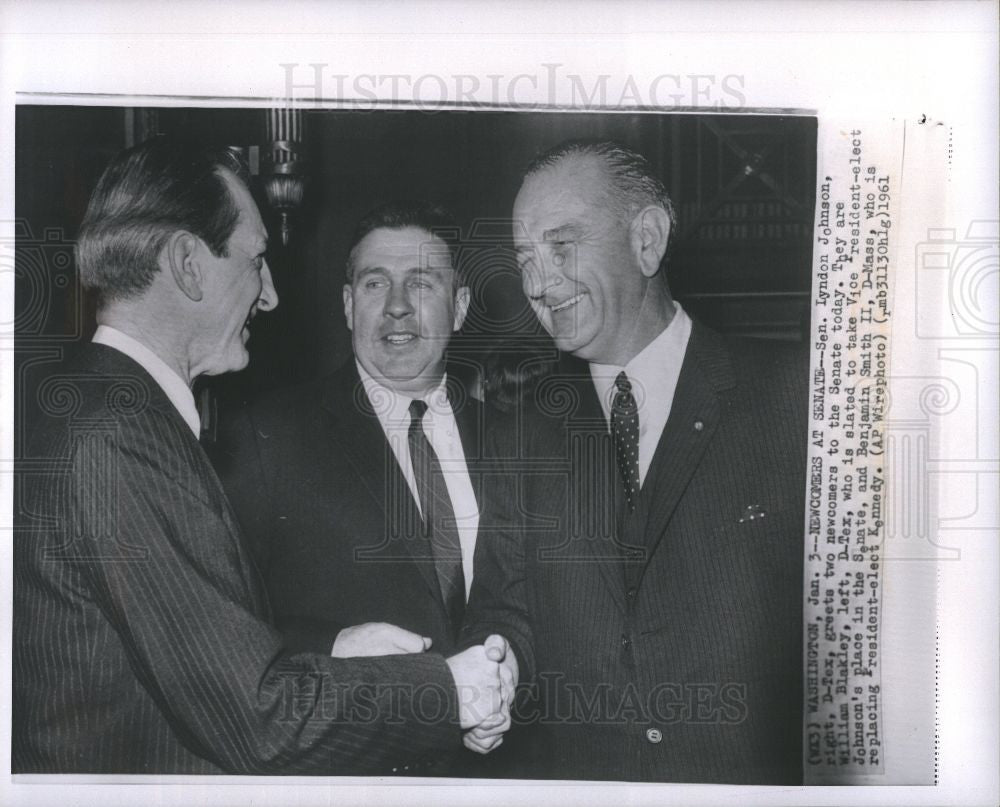1961 Press Photo Lyndon Johnson William Blakley senate - Historic Images