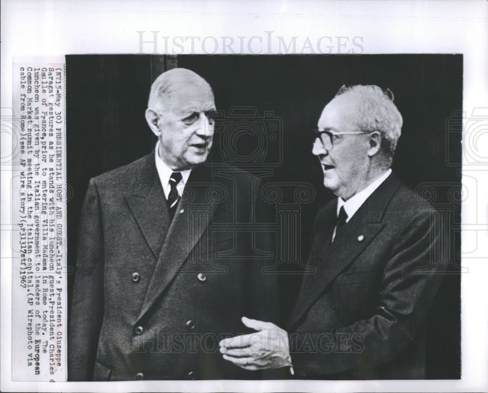 1967 Press Photo Charles de Gaulle Giuseppe Saragat - Historic Images