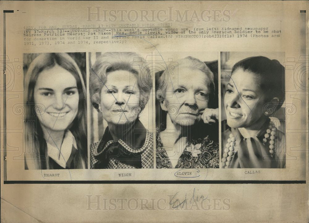 1974 Press Photo Hearst Nixon Slovik Callas Notable - Historic Images