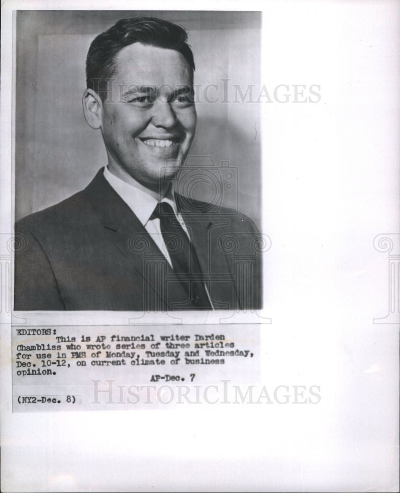 1962 Press Photo Chambliss financial writer business - Historic Images