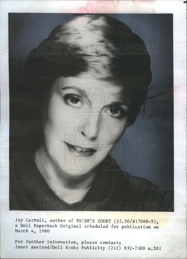 1980 Press Photo Joy Caroll, author of Pride's Court - Historic Images