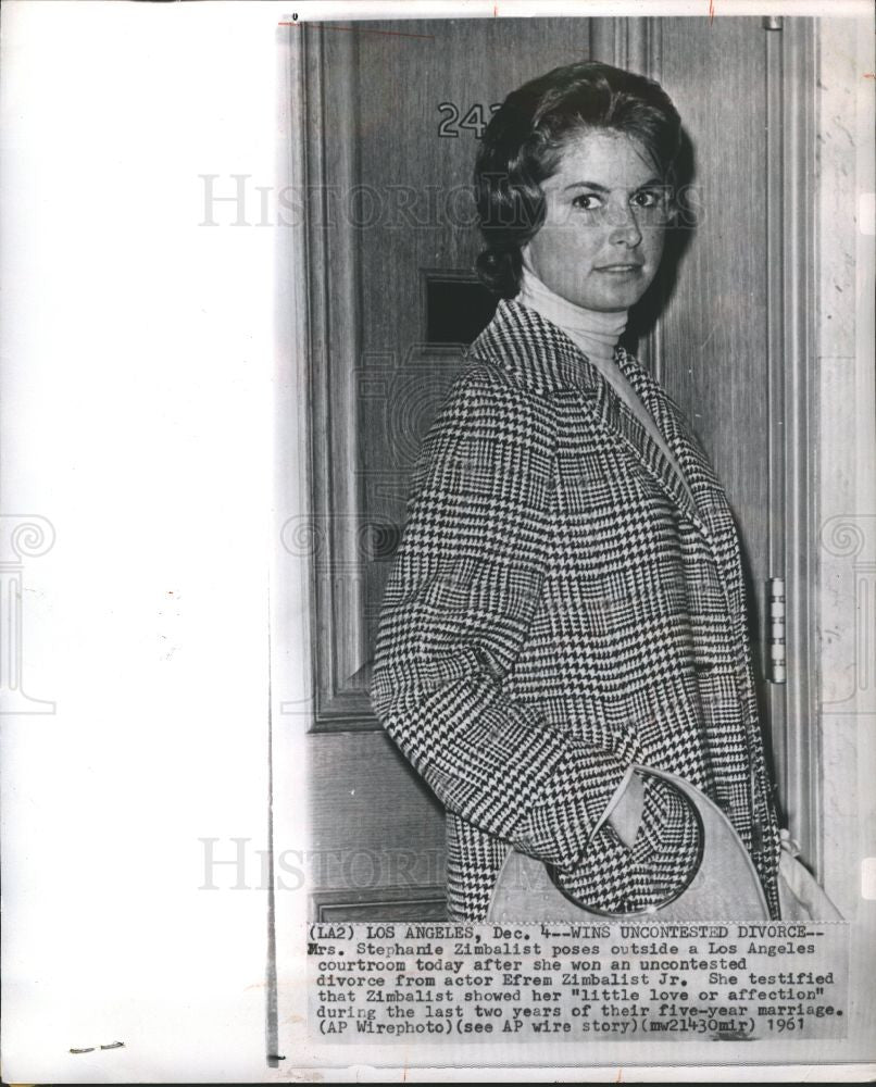 1961 Press Photo Stephanie Zimbalist Courtroom Divorce - Historic Images