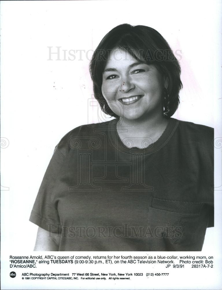 1992 Press Photo Queen of comedy, Roseanne Arnold, ABC - Historic Images