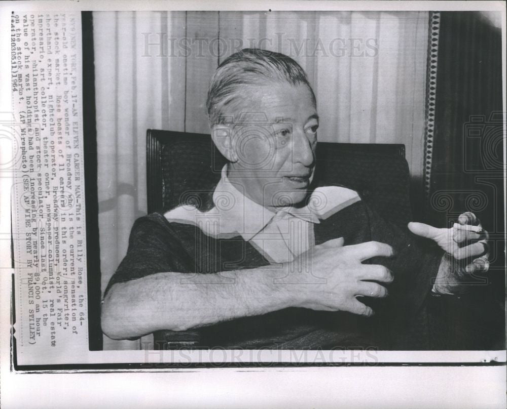 1964 Press Photo BILLY ROSE LYRICIST Hall of Fame - Historic Images
