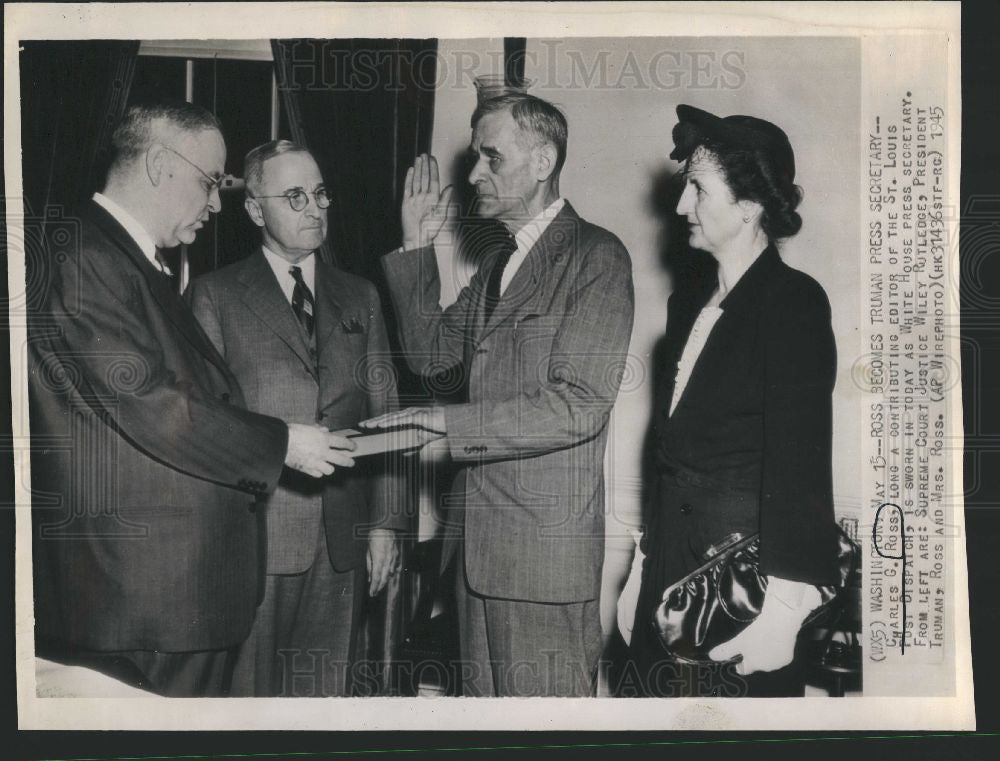 1945 Press Photo Charles G. Ross Pres. Trumen - Historic Images