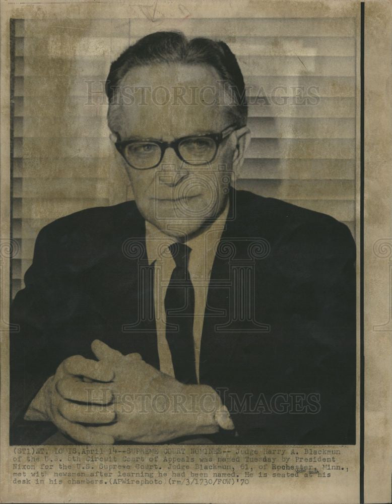 1970 Press Photo Harry Blackmun Justice Supreme Court - Historic Images
