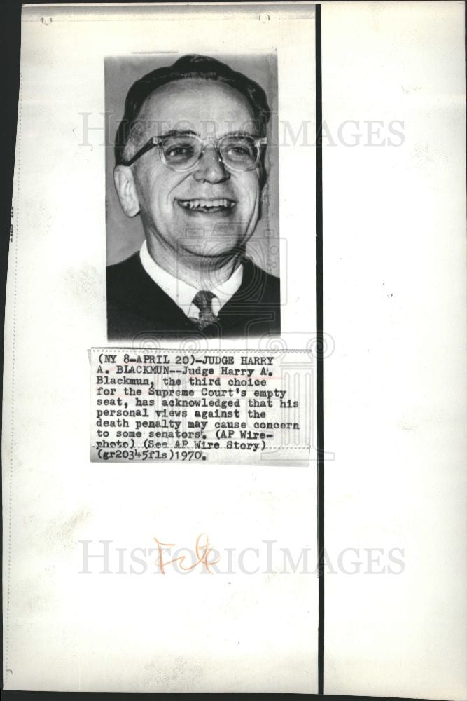 1970 Press Photo JUDGE HARRY BLACKMUN SUPREME COURT - Historic Images