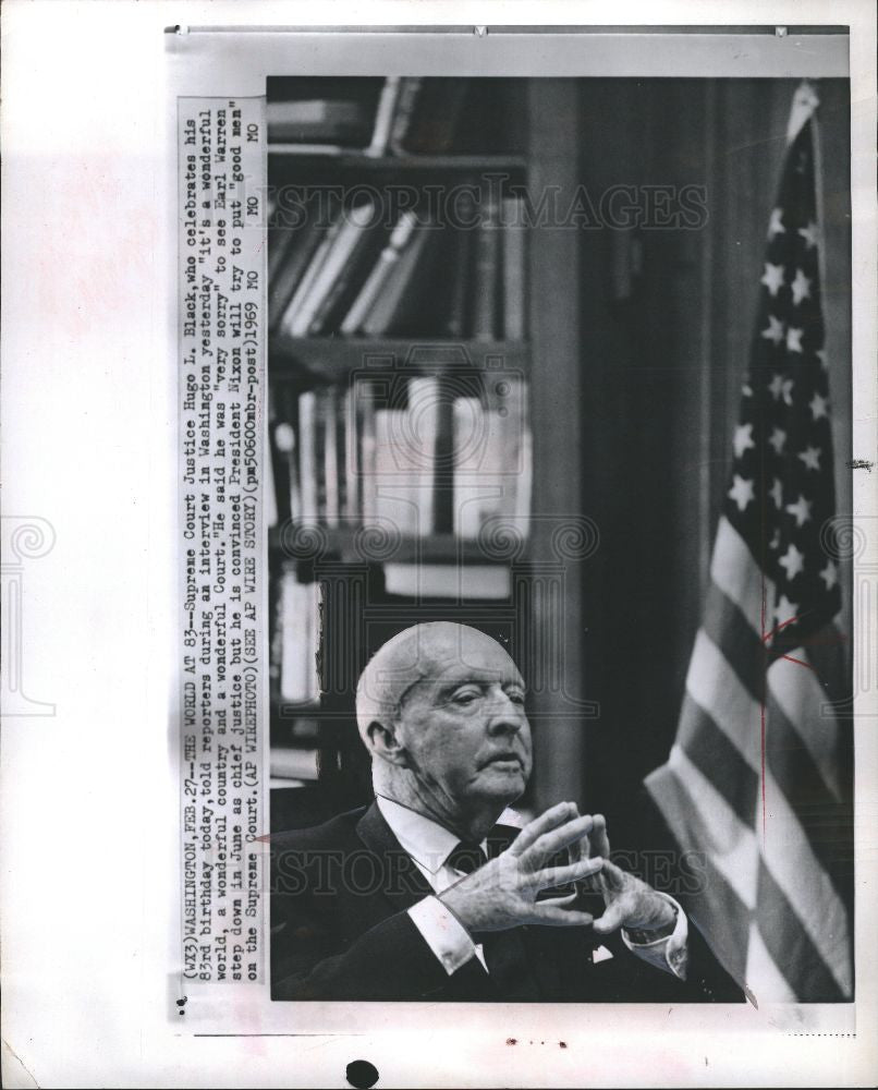 1969 Press Photo Hugo L Black Judge - Historic Images