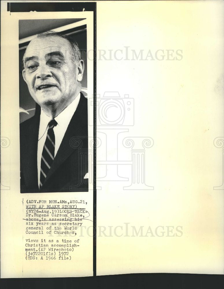 1972 Press Photo Eugene Carson Blake President Council - Historic Images