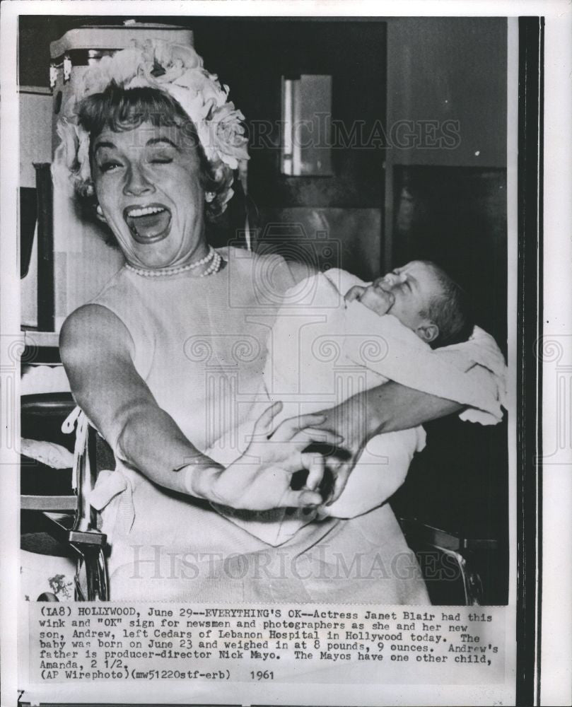 1961 Press Photo Janet Blair, actress, after sons birth - Historic Images