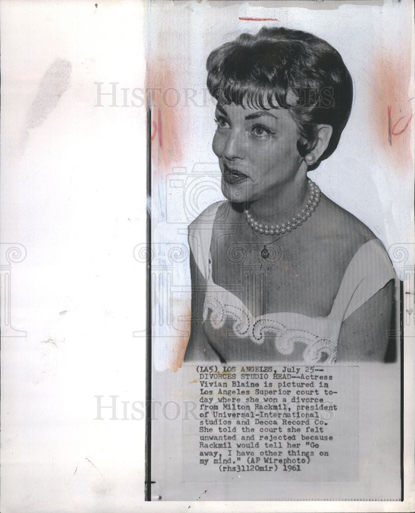 1961 Press Photo vivian blaine actress milton rackmil - Historic Images