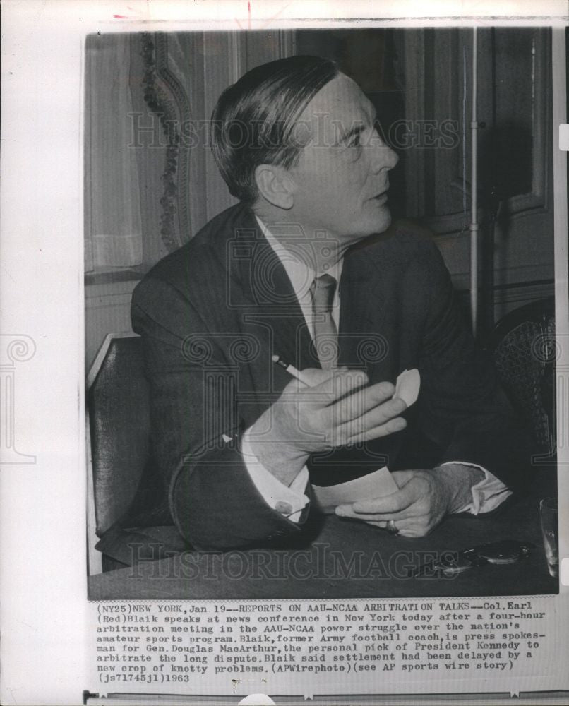 1963 Press Photo Col. Earl (Red) Blaik, AAU-NCAA - Historic Images