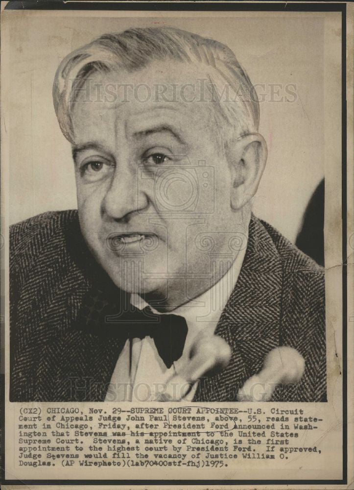 1975 Press Photo Judge John Paul Stevens - Historic Images