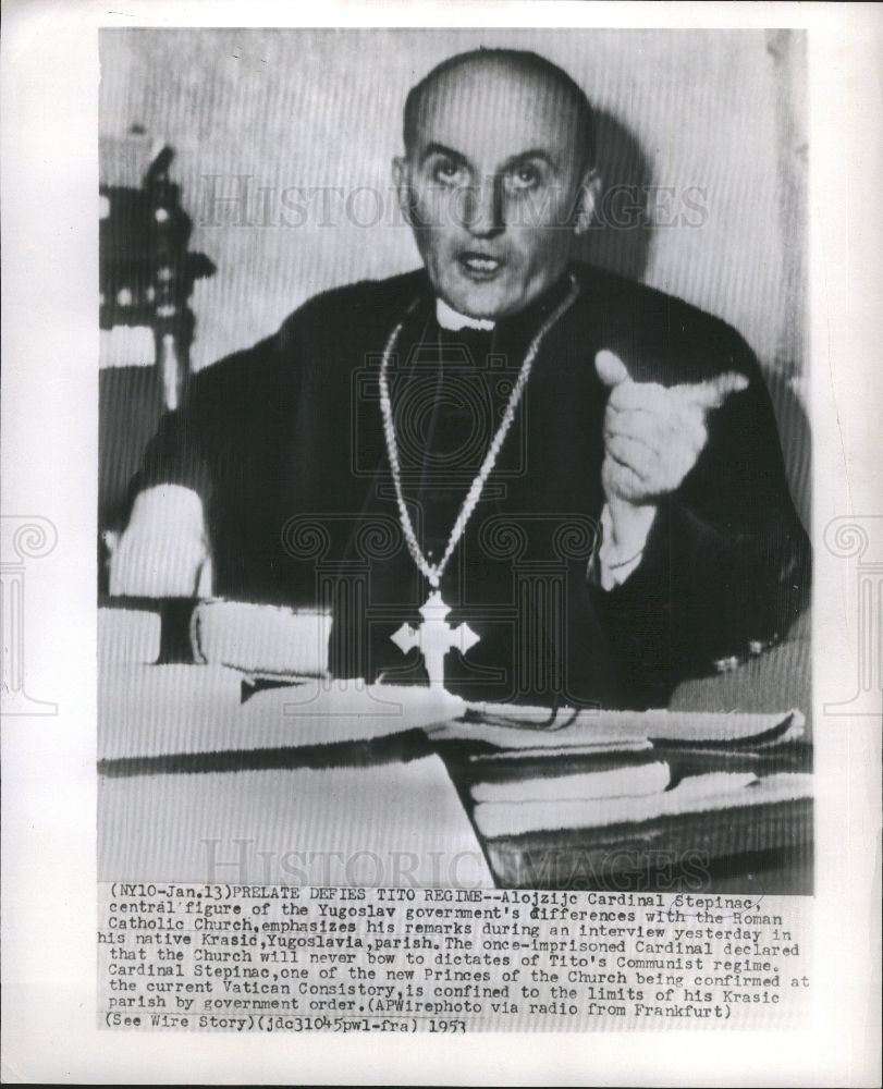 1953 Press Photo Aloysius Stepinac Catholic cardinal - Historic Images