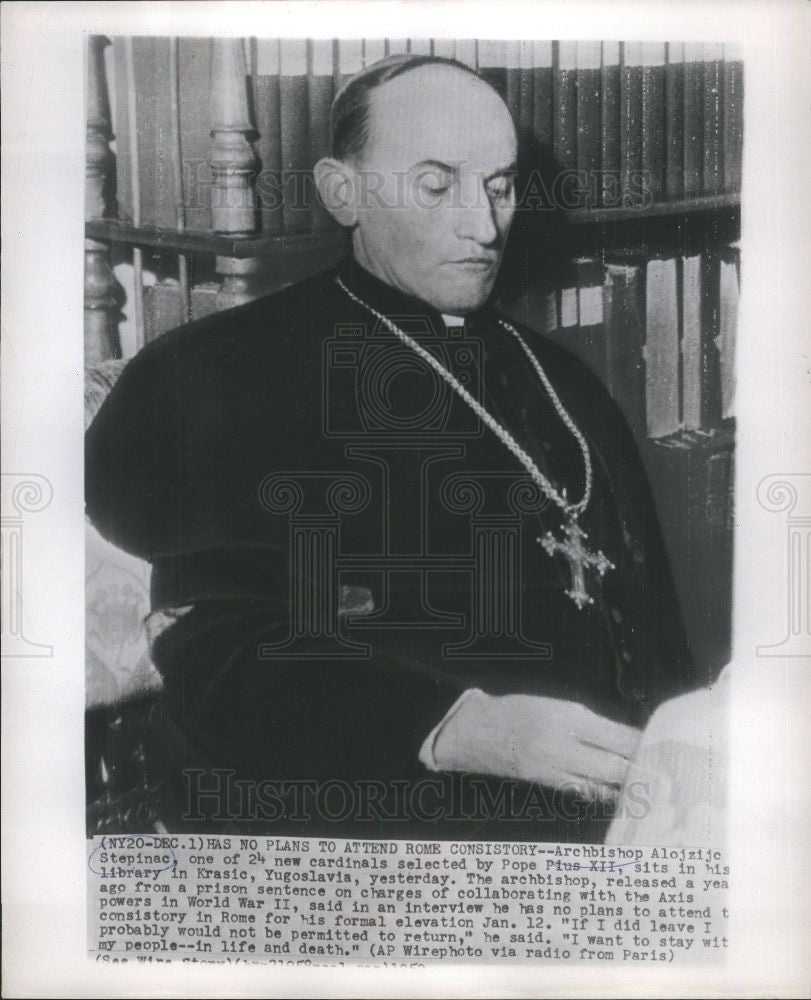 1952 Press Photo Archbishop Alojzijc Stepinae, Pope - Historic Images