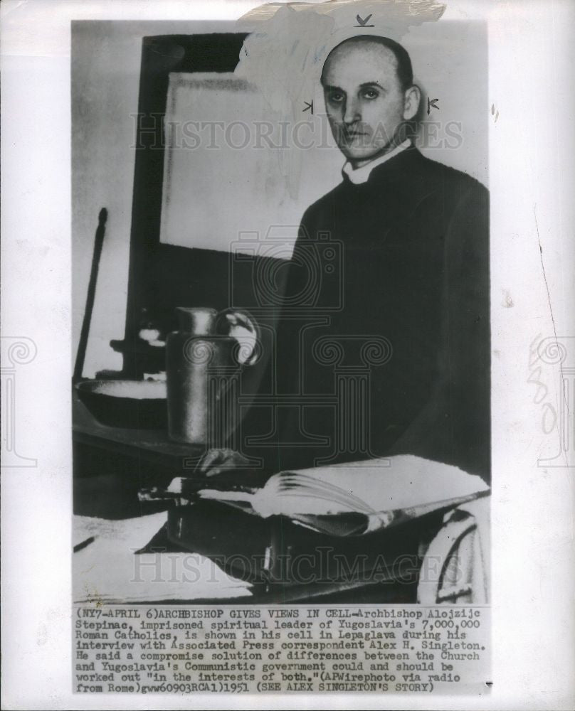1951 Press Photo Archbishop ALojzije Stepinac - Historic Images
