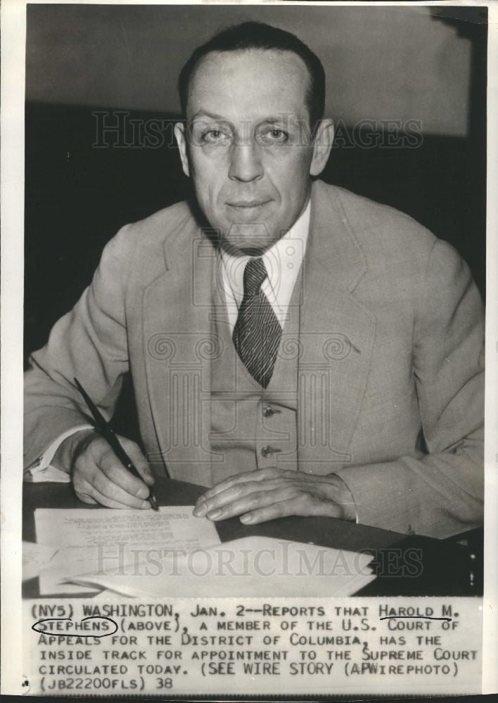 1939 Press Photo Harold M. Stephens US Court of Appeals - Historic Images