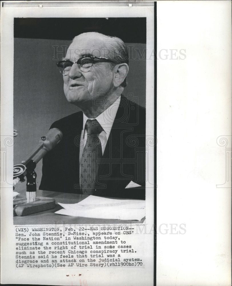 1970 Press Photo Senator John Stennis Democrat - Historic Images