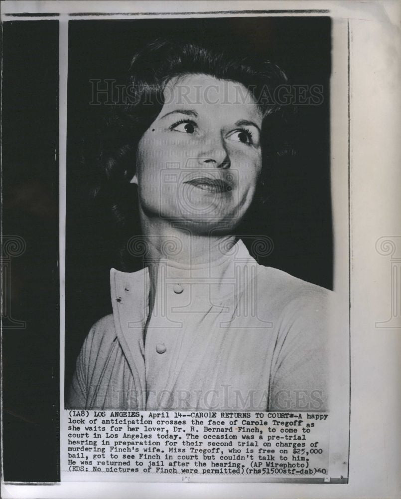 1960 Press Photo Carole Tregoff murder trial Dr. Finch - Historic Images