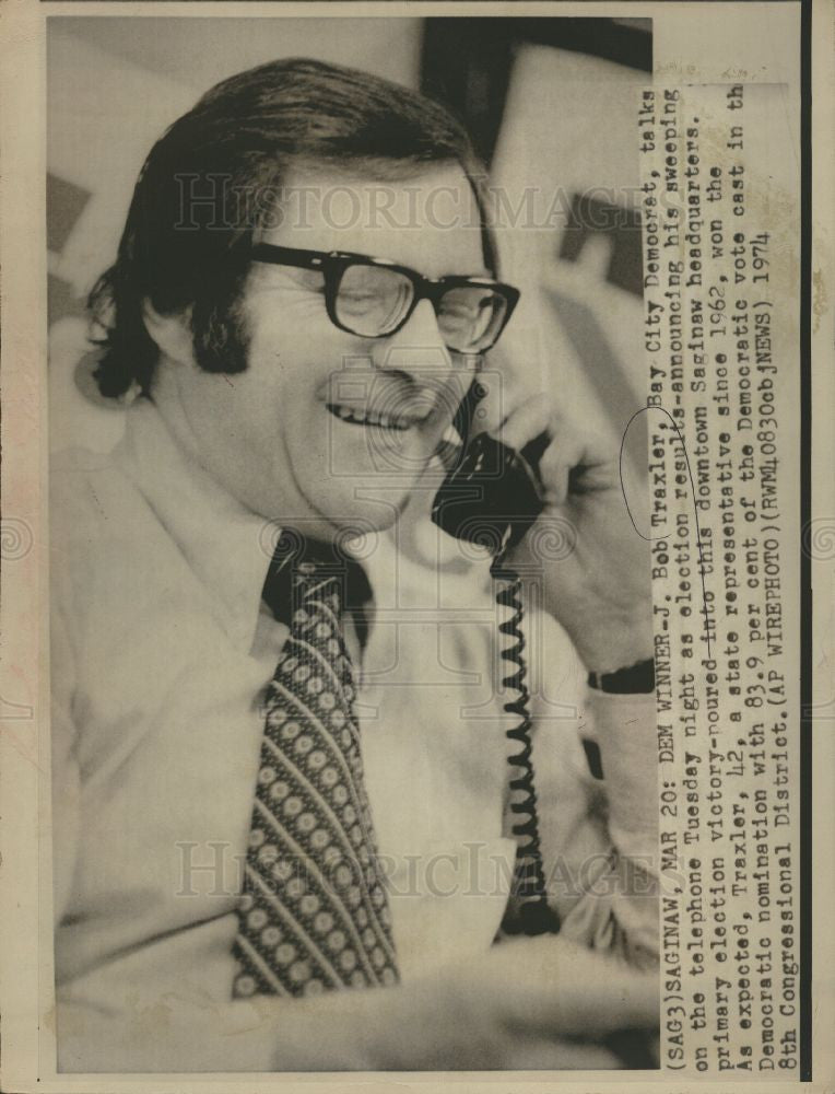 1974 Press Photo Bob Traxler primary win Saginaw 1974 - Historic Images