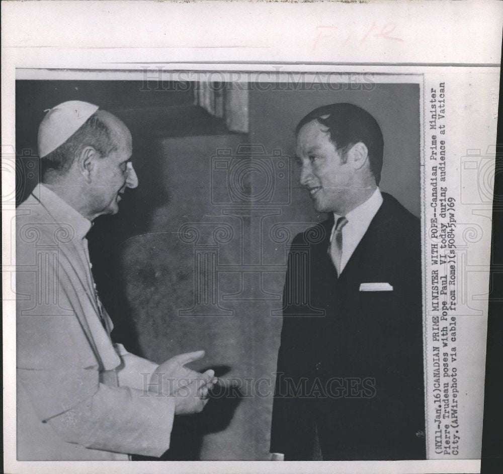 1969 Press Photo Pierre Trudeau Pope Paul VI - Historic Images