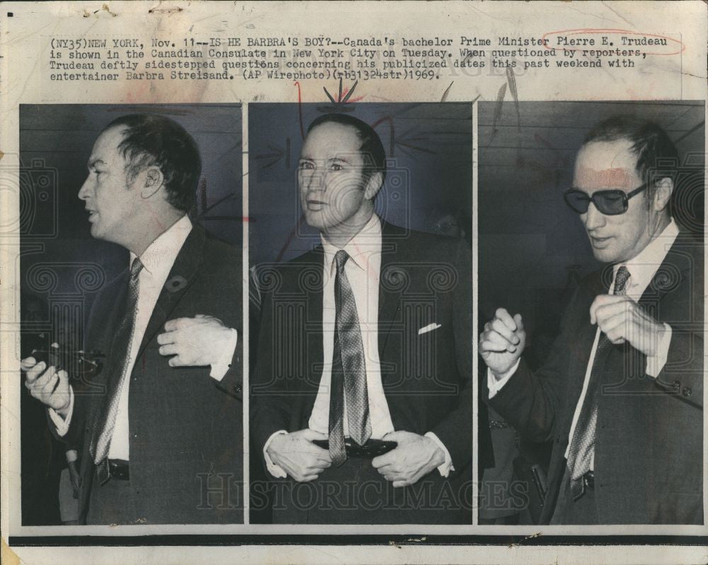 1969 Press Photo Pierre Trudeau New York date Streisand - Historic Images