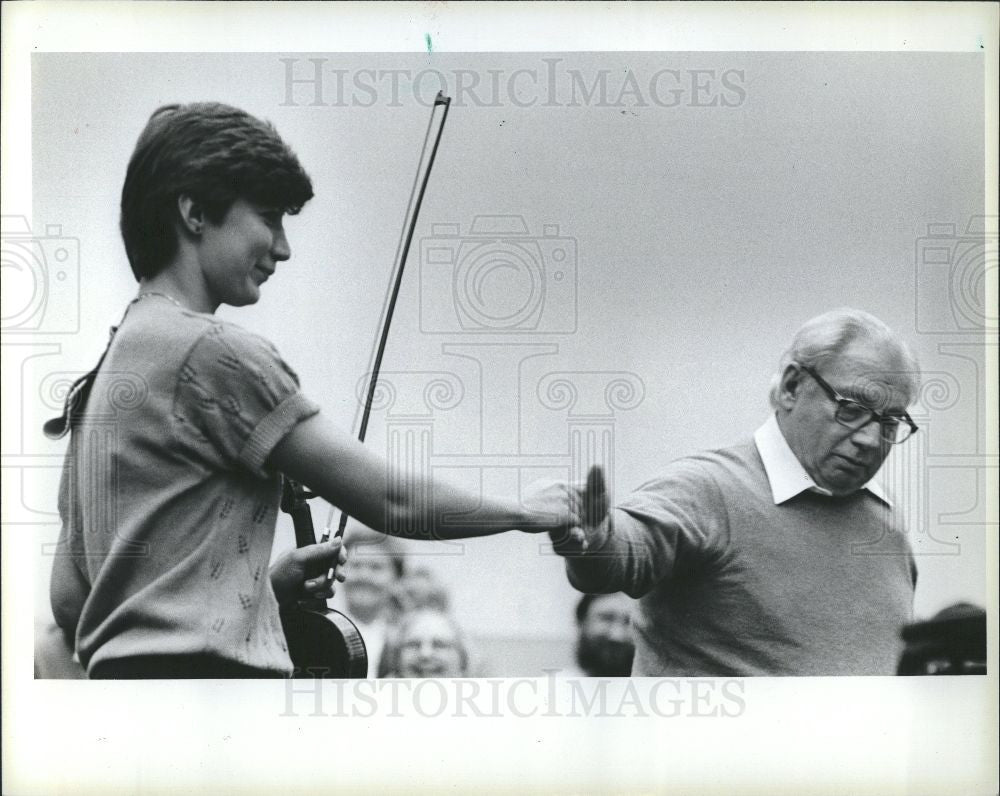 1986 Press Photo Isaac Stern violinist WSU Myra Drean - Historic Images