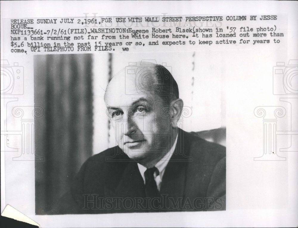 1961 Press Photo Eugene Robert Black, bank owner - Historic Images
